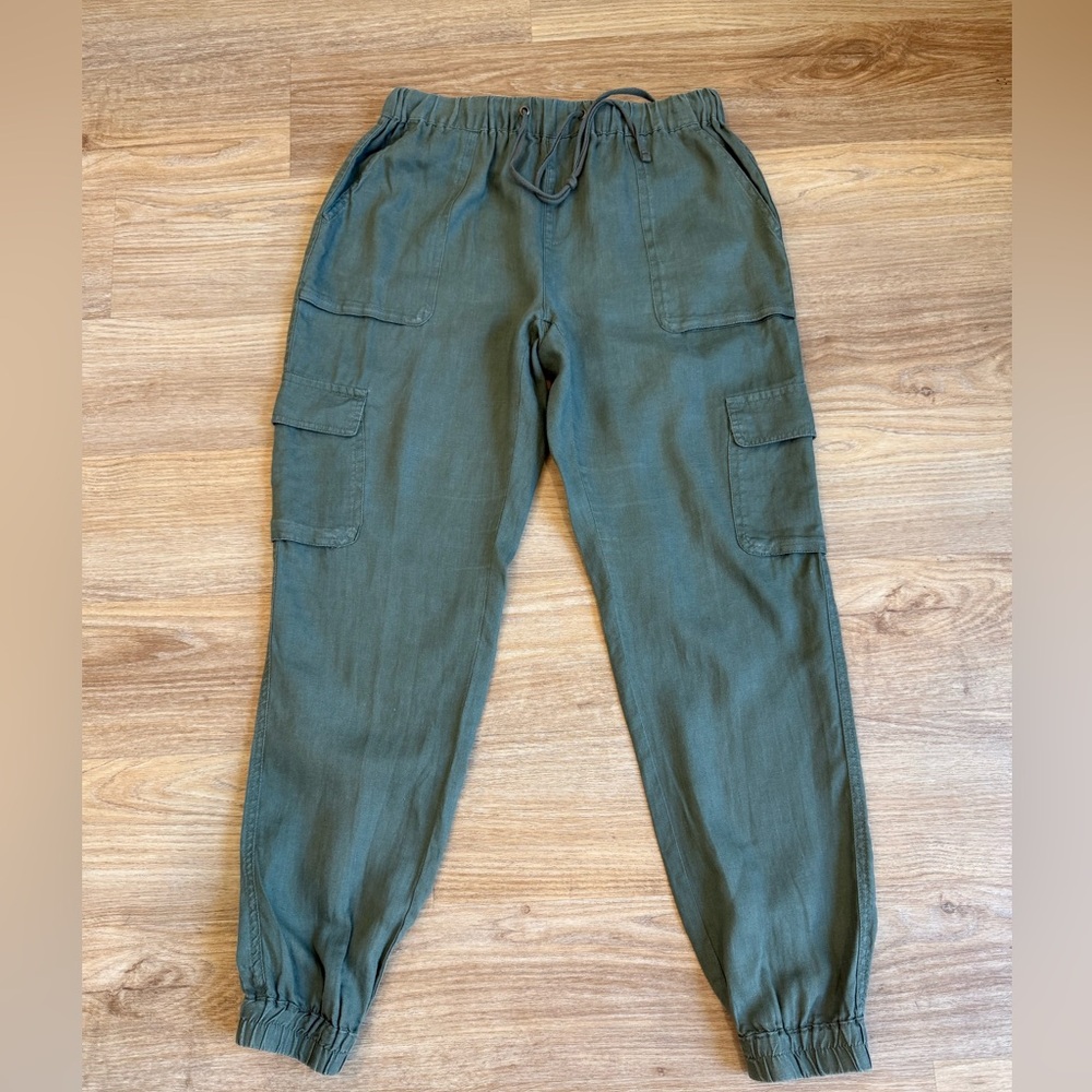 ArtisanNY 100% Linen Olive Green Cargo Jogger Pants Size Small